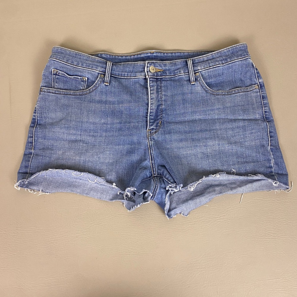 Levis Denim Shorts Women's 20W‎ Plus Size Blue Medium Wash Raw Hem Cut Off